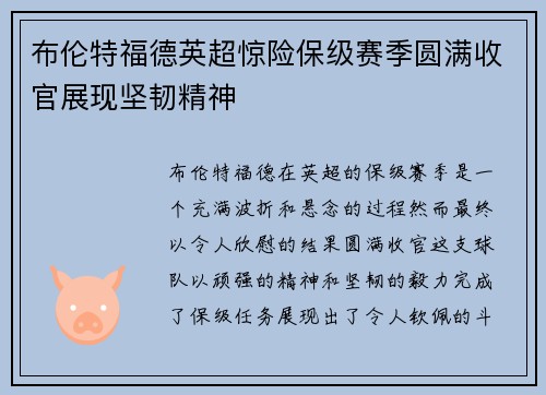 布伦特福德英超惊险保级赛季圆满收官展现坚韧精神